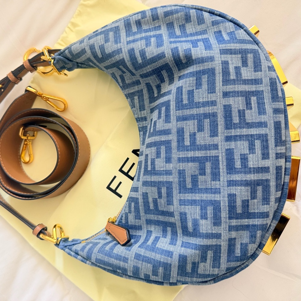 Blue Denim Monogram Moon Bag